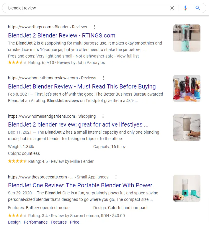 Capture d'écran des SERP de Reviews