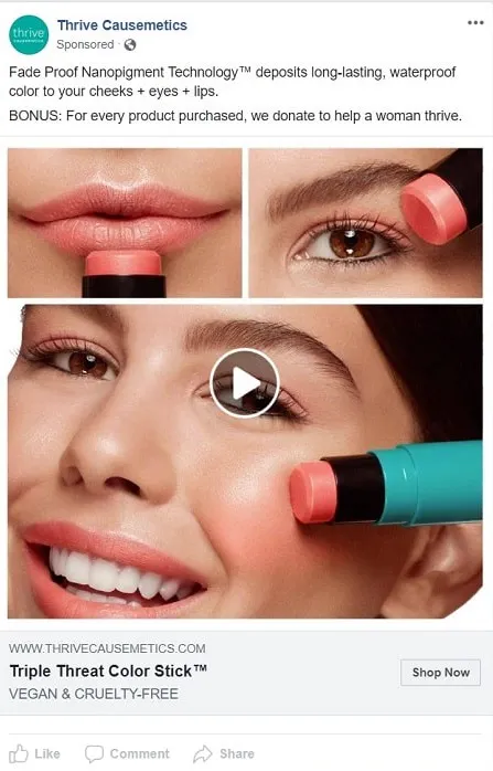 Thrive Causemetics Facebook ad