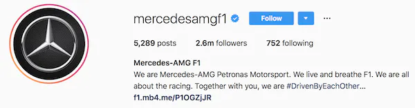Instagram bio examples mercedesamgf1