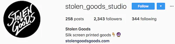 Instagram bio examples stolen_goods_studio