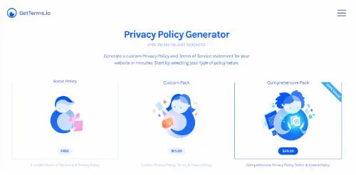 付費隱私政策產生器:GetTerms.io