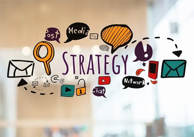 Graphic showing icons illustrating the interconnected elements of a digital strategy