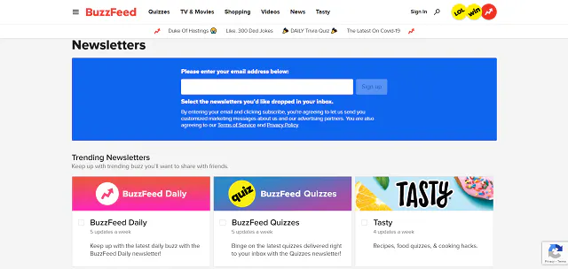 BuzzFeed newsletters