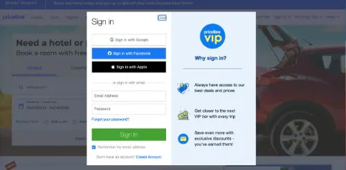Fornire un metodo facile per l'accesso al sito (Priceline)