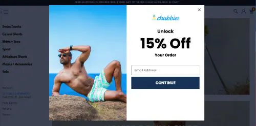 Presentare uno sconto utilizzando un popup discreto (Chubbies)