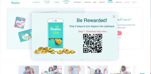 Un pulsante dai colori brillanti può aiutare a indirizzare i visitatori (Pampers)