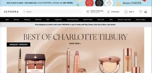 Usa un header popup che si fonde con la tua landing page (Sephora)