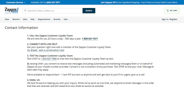 Zappos contact options