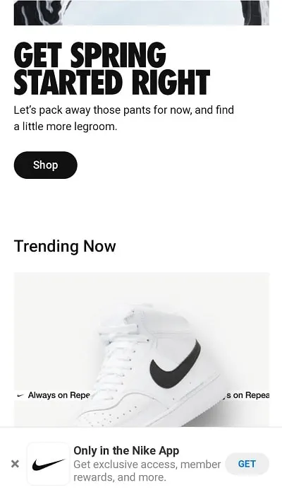 Nike Mobile Popup