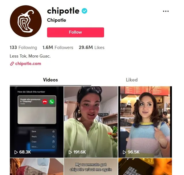 ChipotleのTikTokプロフィール