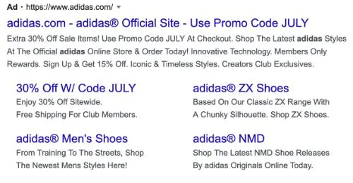 Exemplo de chamada à acção da Adidas