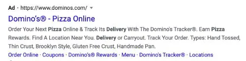 Exemplo de chamada à acção da Domino's Pizza