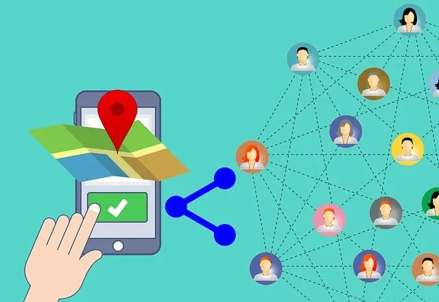 Imagem mostrando um mapa de localização com um mapa de utilizadores/conceito de localização de utilizadores/geotargeting