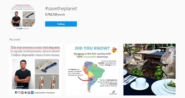 #savetheplanet hashtag screenshot from Instagram