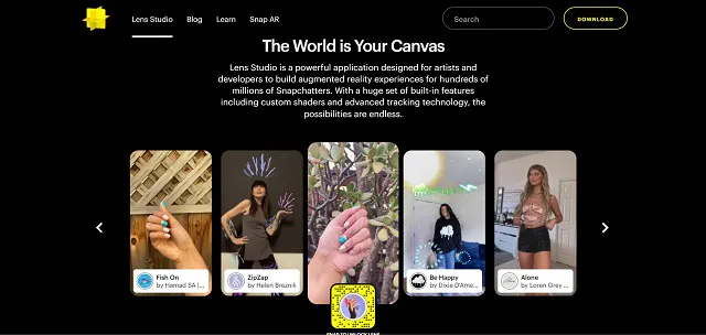 Snapchat Lens Studioのスクリーンショット