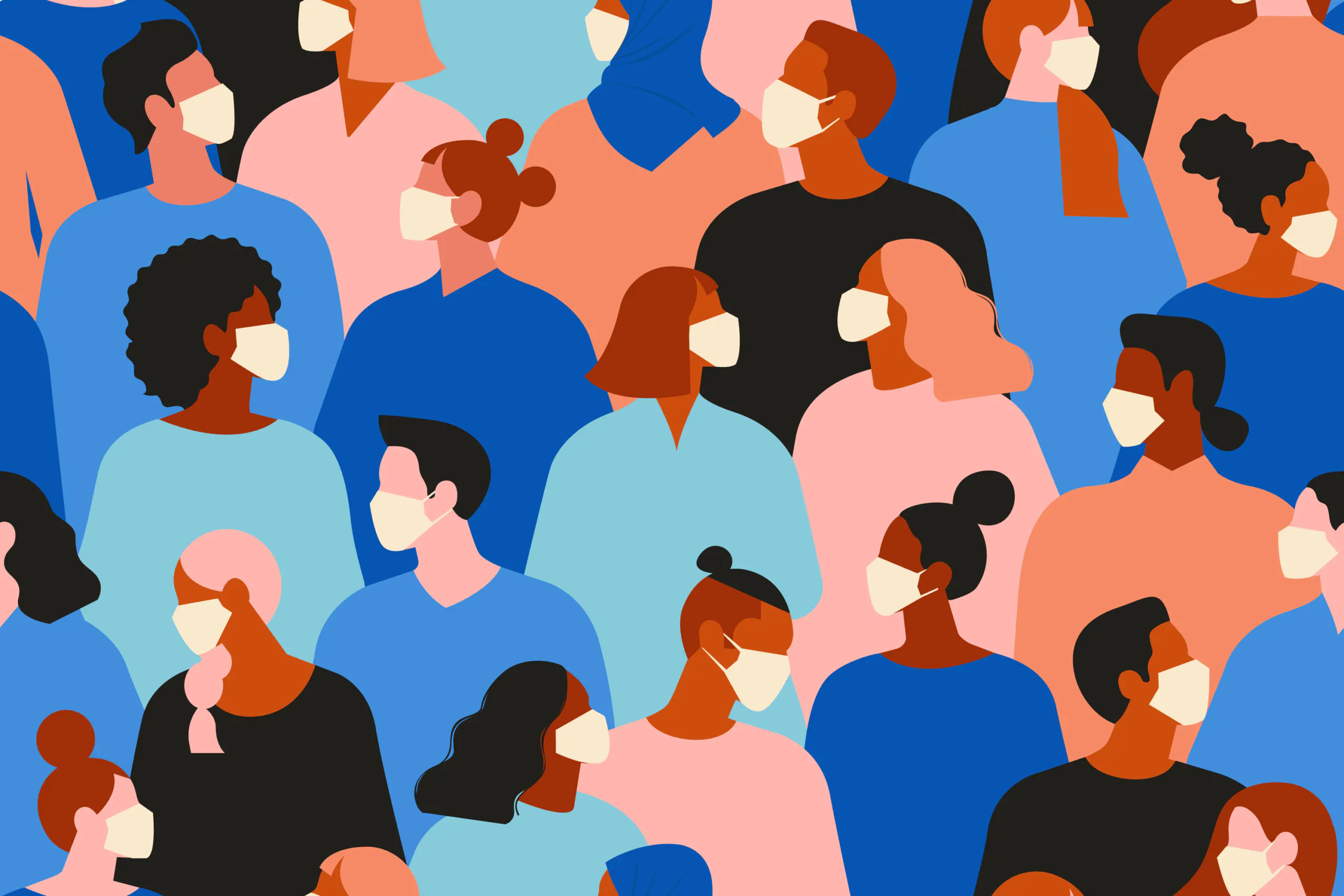 Foule de personnes avec des masques