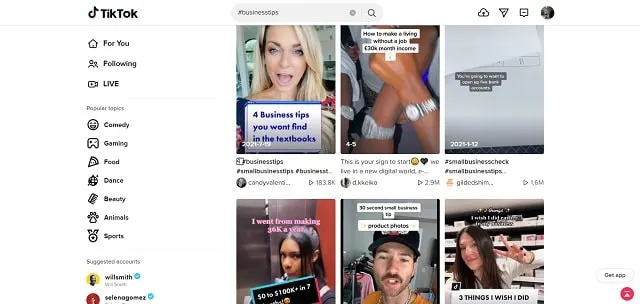 #BusinessTips screenshot da TikTok