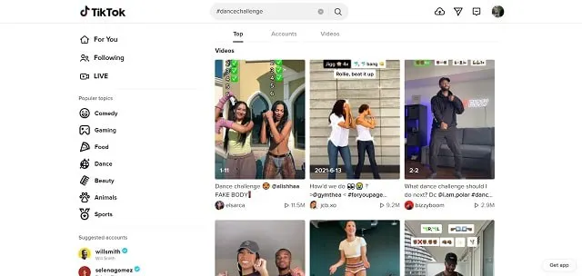 #DanceChallenge screenshot da TikTok