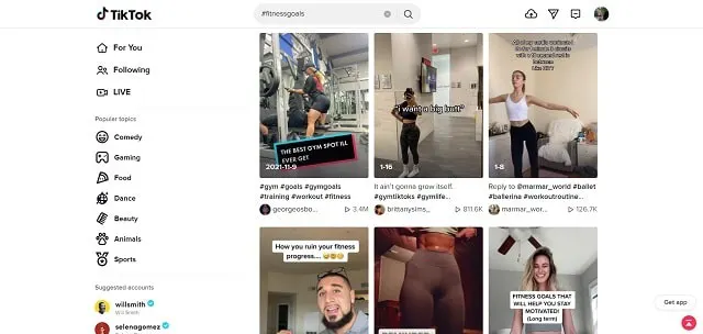 Schermata di #FitnessGoals da TikTok