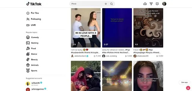 #Love screenshot da TikTok