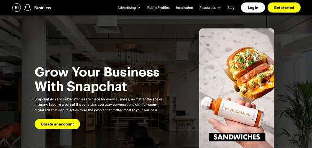 Screenshot von Snapchat für Unternehmen