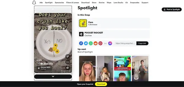 Snapchat Stories Spotlight Bildschirmfoto