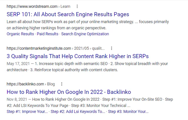 Esempi di meta descrizione dalle SERP di Google