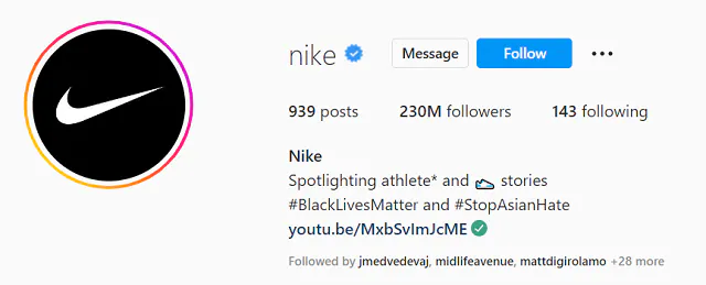 Nike Instagram Profil blauer Haken