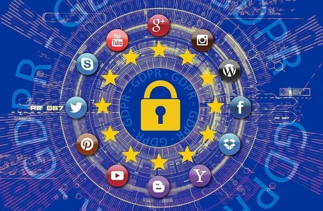Padlock graphic surrounded by third party services icons and GDPR
