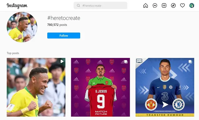 #heretocreate screenshot da Instagram