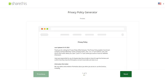 ShareThis Privacy Policy Generator screenshot
