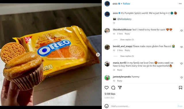 オレオ インスタグラム投稿スクリーンショット