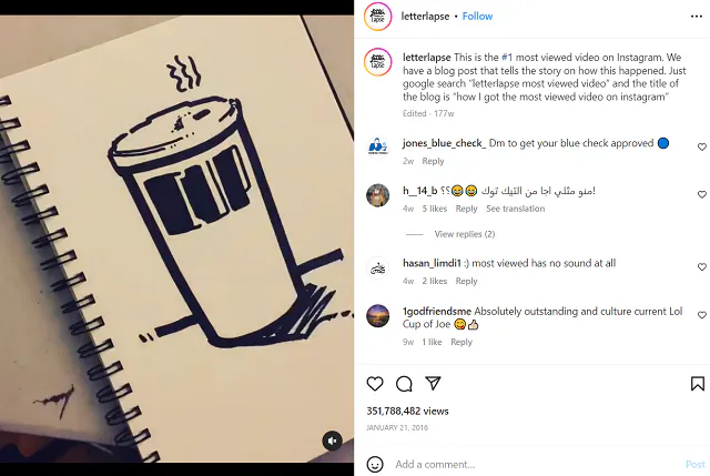 レターラプス インスタグラムのスクリーンショット