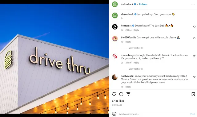 shakeshack インスタグラムのスクリーンショット