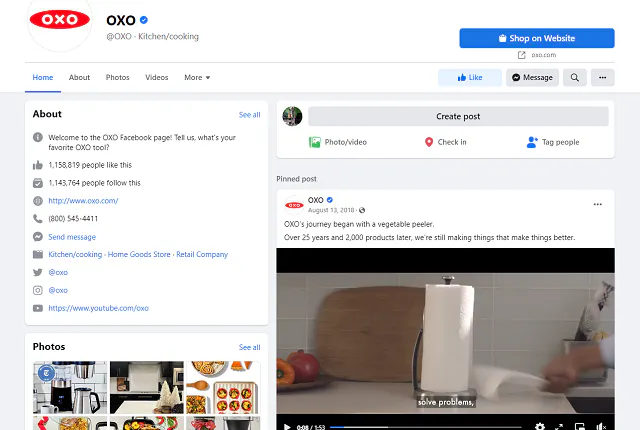 OXO Facebook business page screenshot of a pinned post