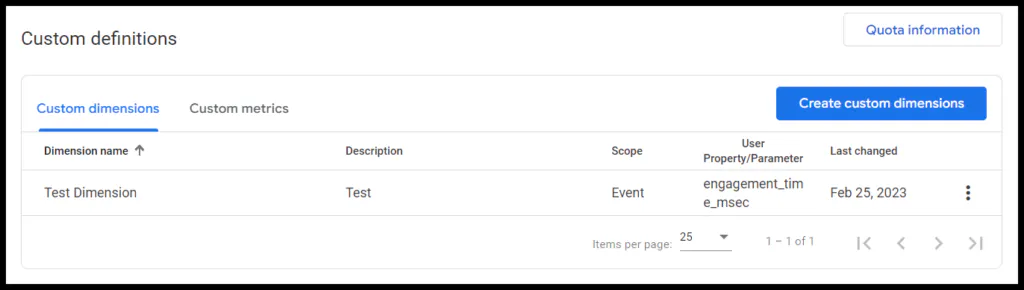 A screenshot of adding custom dimensions in your GA4 profile.